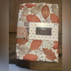 New Rectangle Orange Brown 104x60 Fabric Tablecloth Fall Leaves Thanksgiving